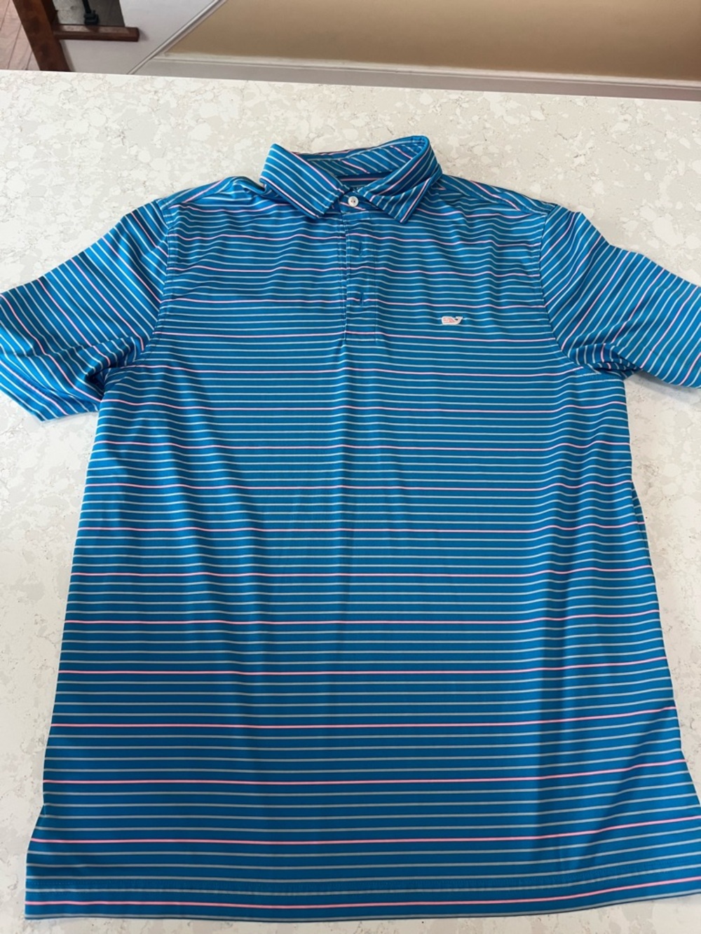 Vineyard Vines Men's Teal Blue Striped Performance Polo